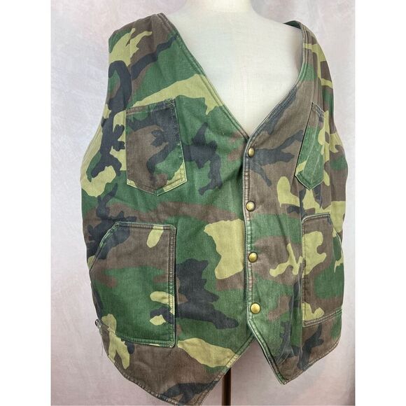 Vintage 70s 80s Quilted Camouflage Hunting Vest Men’s Size XL - Picture 2 of 8